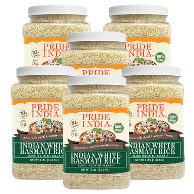 Extra Long Indian White Basmati Rice - Naturally Aged Aromatic Grain Jar - Pride Of India