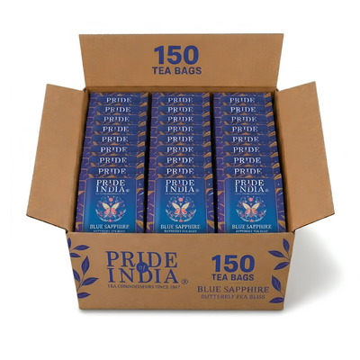 Pride of India Blue Sapphire Herbal Tea - 150 Individually Wrapped Full Leaf Pyramid Tea Bags | Butterfly Pea Flower Tea Bulk Pack for Food Service, Cafes, Hotels, Offices & Daily Tea Drinkers