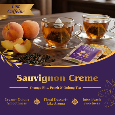 Pride of India Sauvignon Crème Oolong Tea - 150 Individually Wrapped Full Leaf Pyramid Tea Bags | Peach Oolong Tea Bulk Pack for Food Service, Cafes, Hotels, Offices & Daily Tea Drinkers