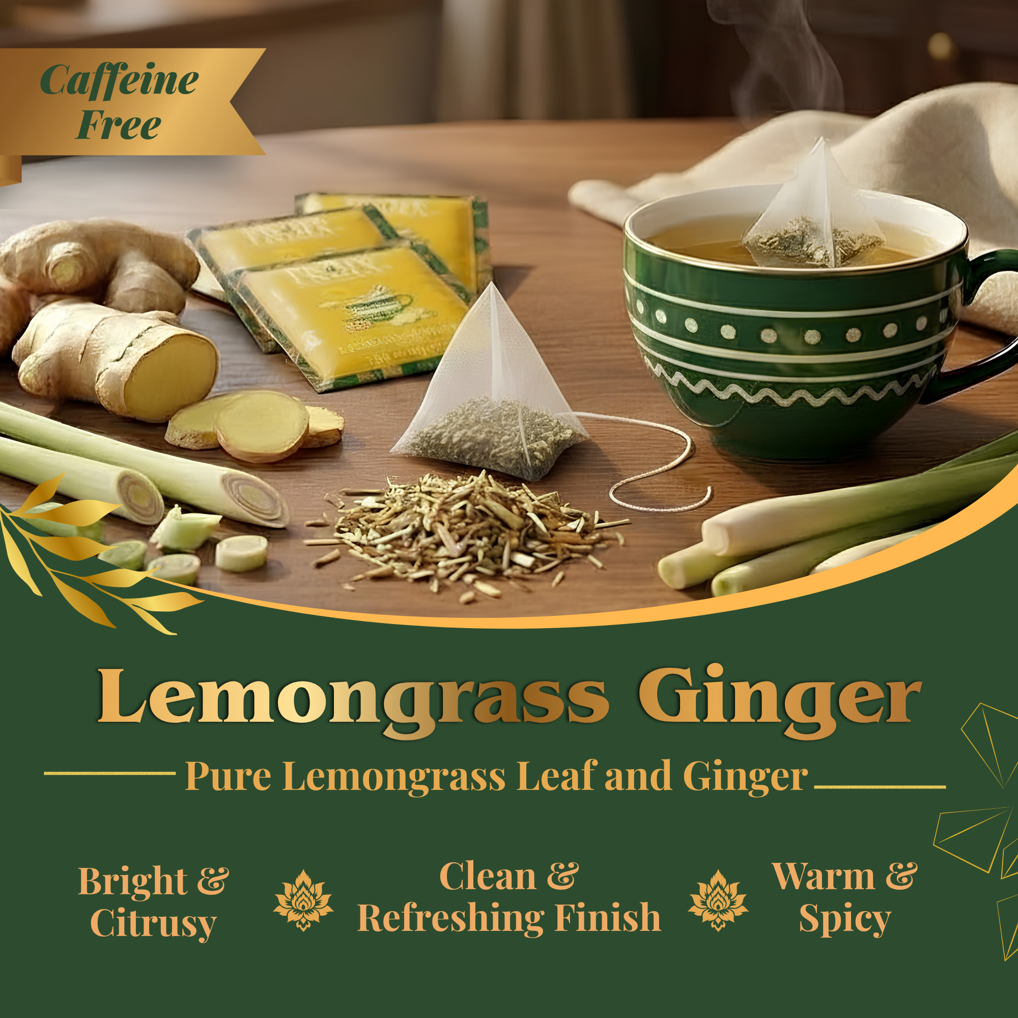 Pride of India Lemongrass Ginger Herbal Tea - 150 Individually Wrapped Full Leaf Pyramid Tea Bags | Refreshing Tea Bulk Pack for Food Service, Cafes, Hotels, Offices & Daily Tea Drinkers