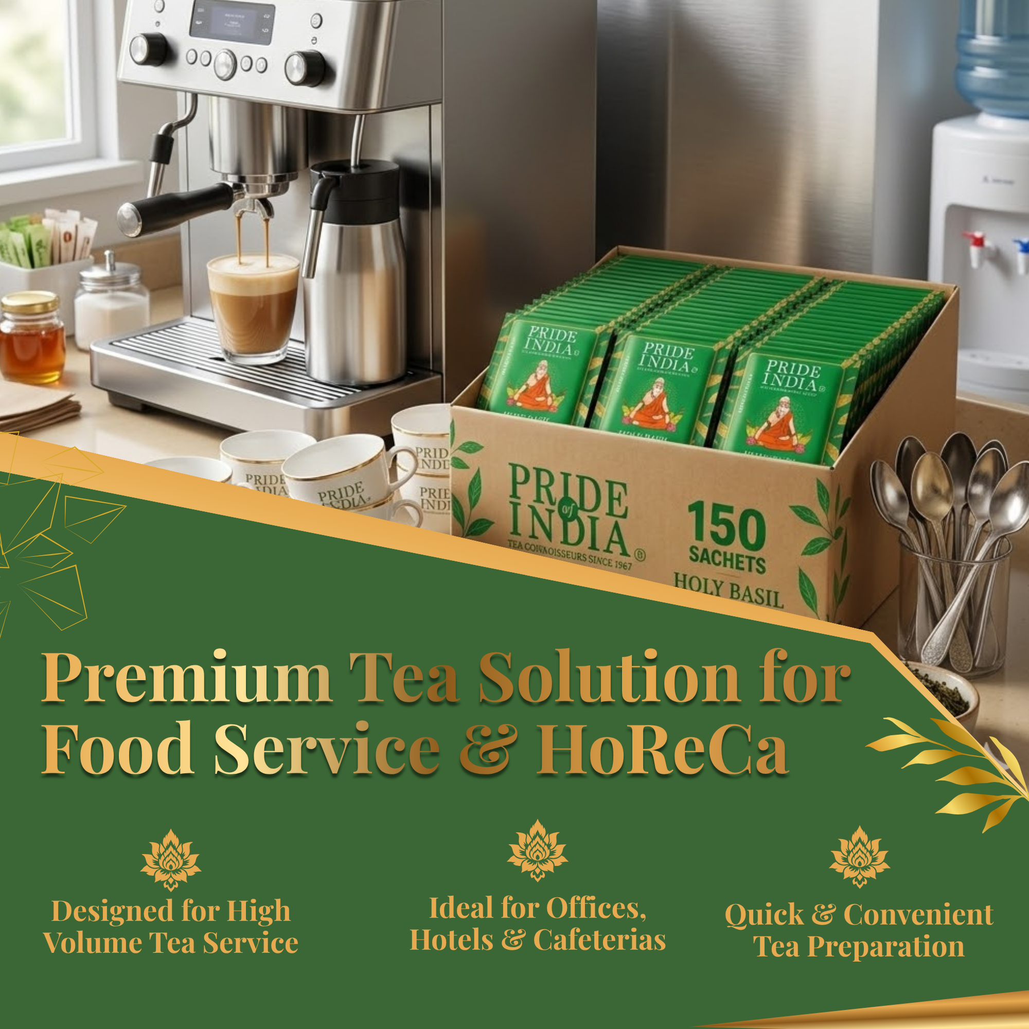 Pride of India Holy Basil Herbal Tea - 150 Individually Wrapped Full Leaf Pyramid Tea Bags | Tulsi Tea Bulk  Pack for Food Service, Cafes, Hotels, Offices & Daily Tea Drinkers