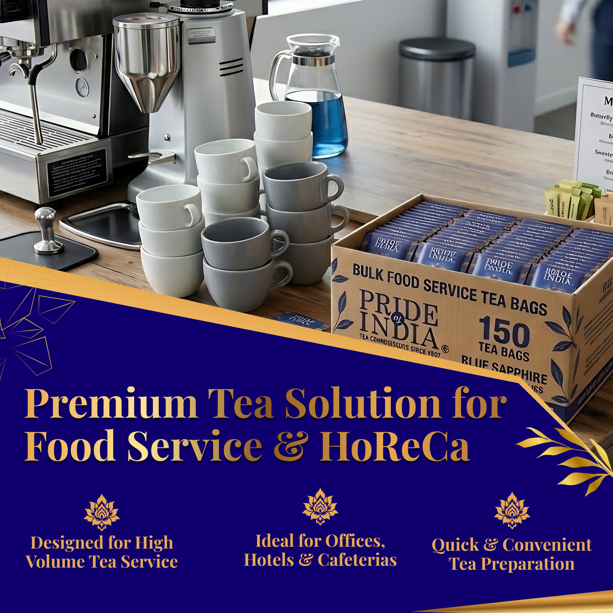 Pride of India Blue Sapphire Herbal Tea - 150 Individually Wrapped Full Leaf Pyramid Tea Bags | Butterfly Pea Flower Tea Bulk Pack for Food Service, Cafes, Hotels, Offices & Daily Tea Drinkers