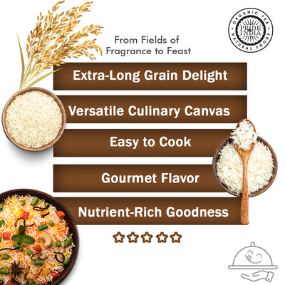 Extra Long Indian White Basmati Rice - Naturally Aged Aromatic Grain Jar - Pride Of India