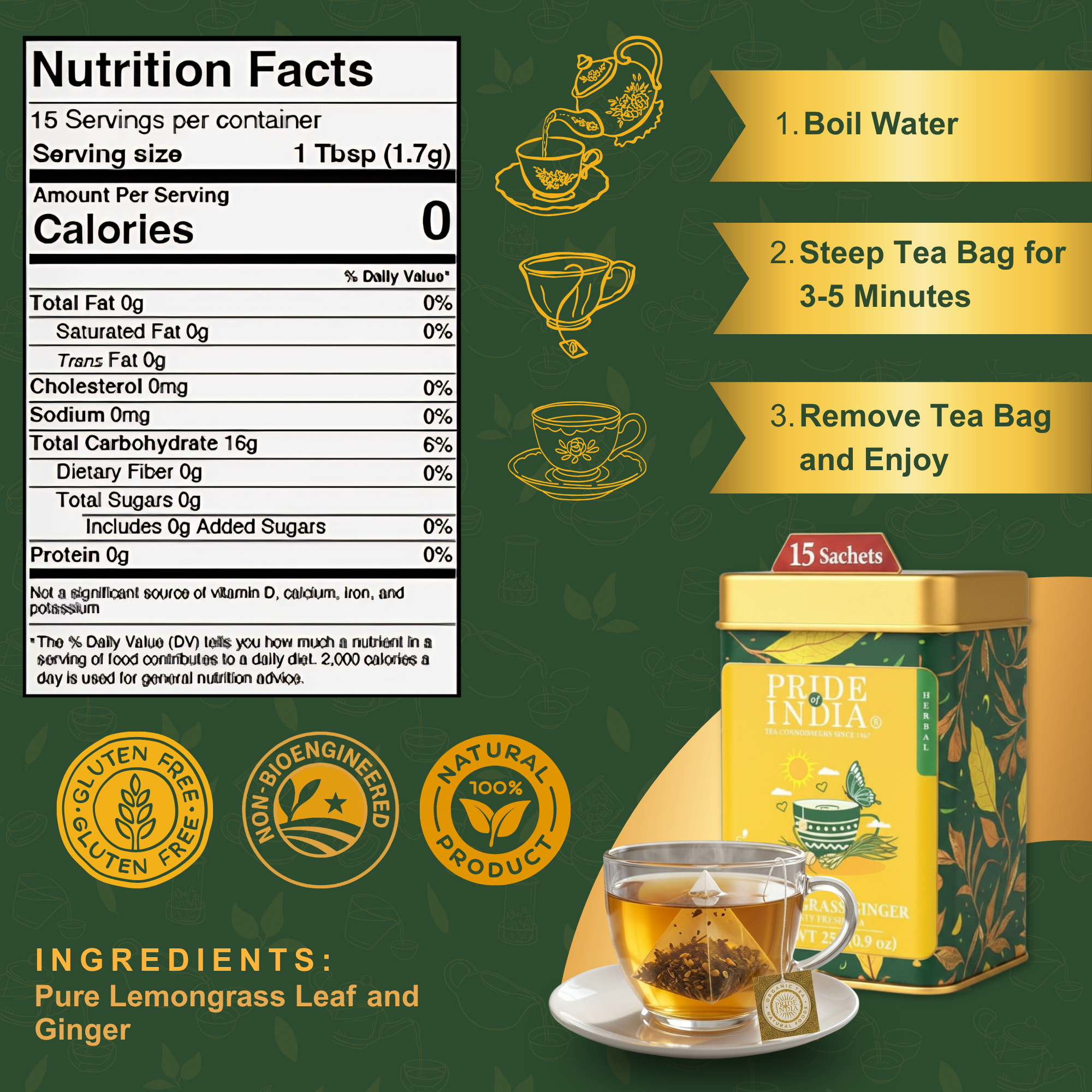 Lemongrass Ginger - Zesty Fresh Tea Bags