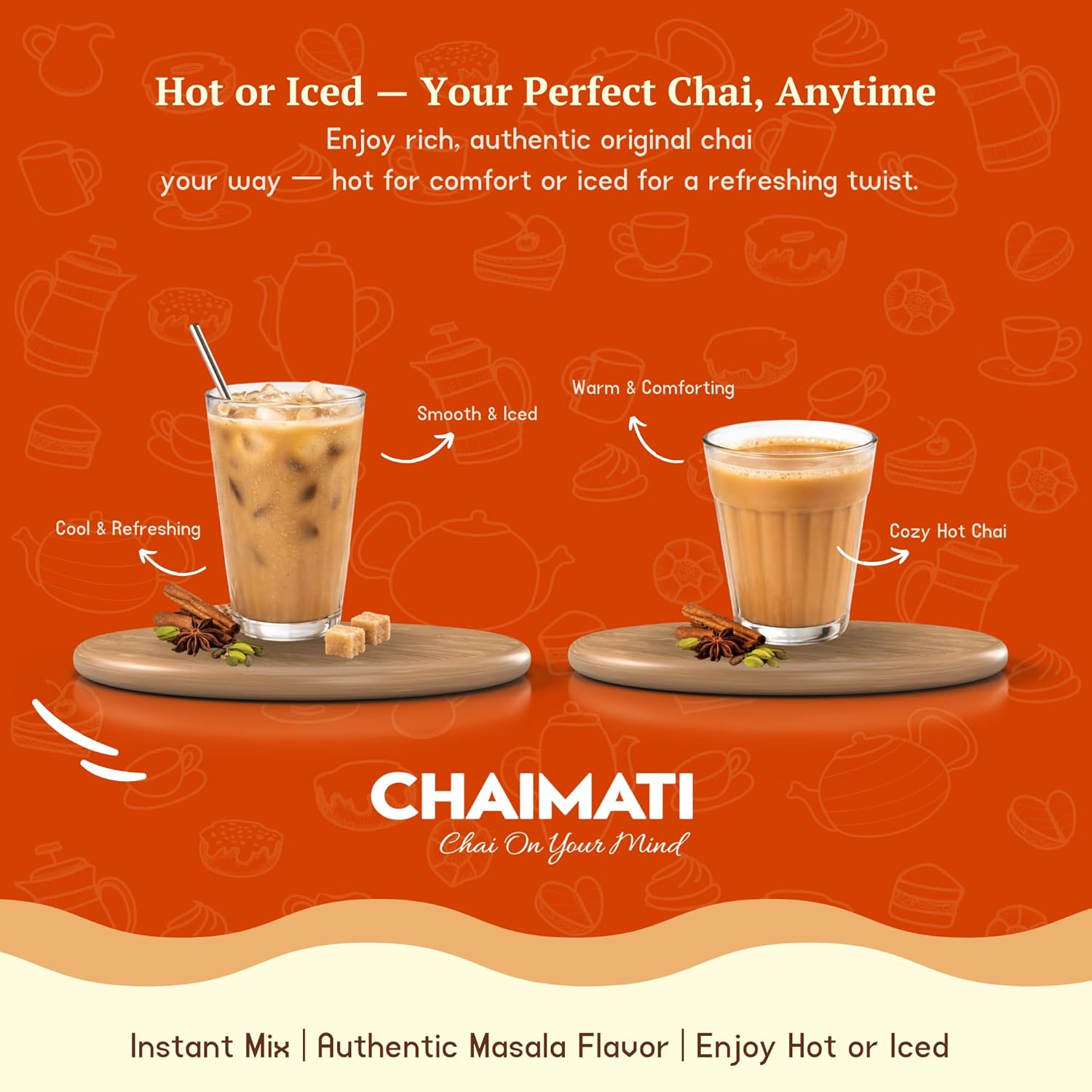 Chaimati Unsweetened Original Chai Mix, 2 LB (908 gm) | No Added Sugar, Gluten Free, Dairy Based | Instant Powdered Tea, Makes 75 Cups | Ready in Seconds | No Artificial Flavors | Hot or Iced