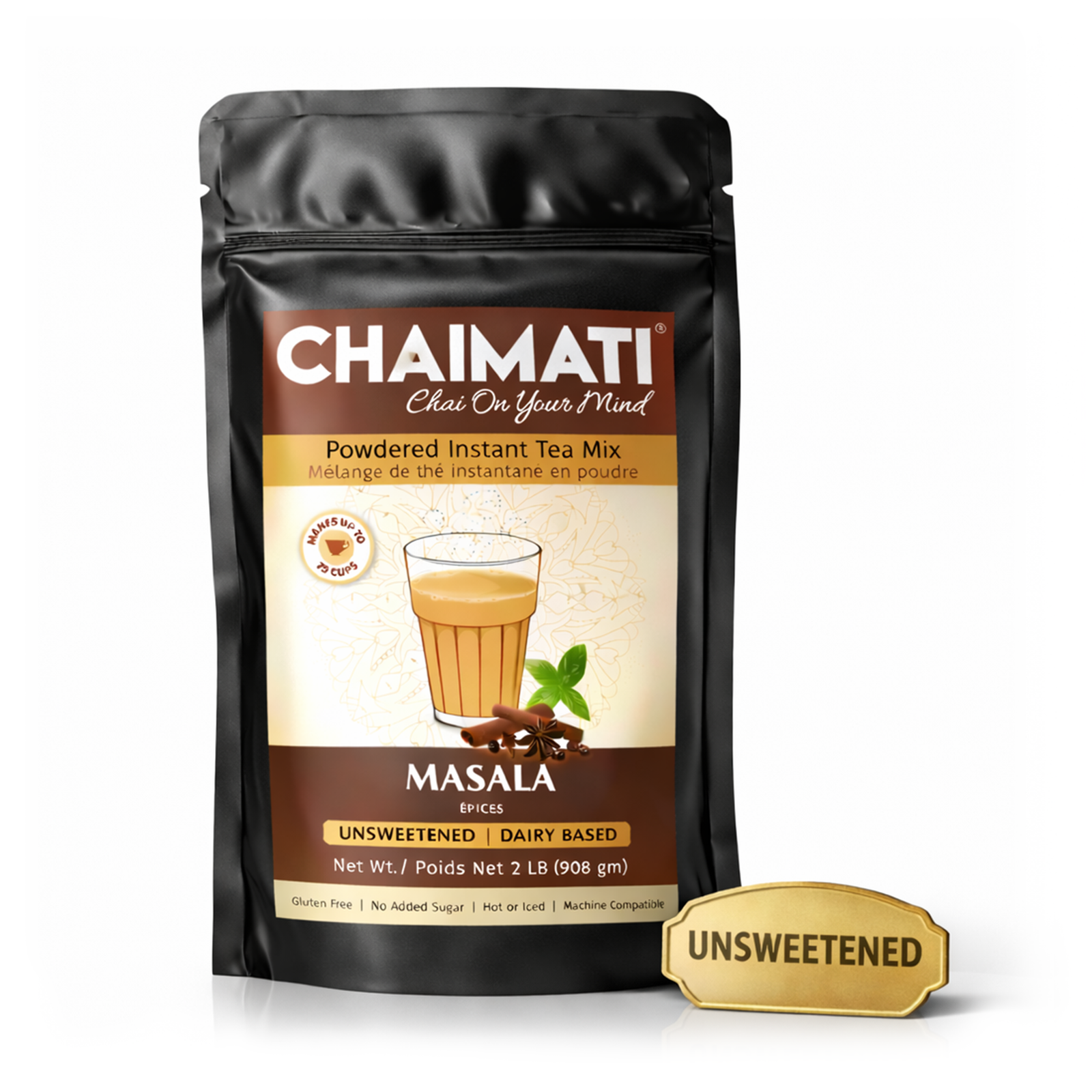 CHAIMATI Unsweetened Instant Masala Chai Latte Premix - 2 lb