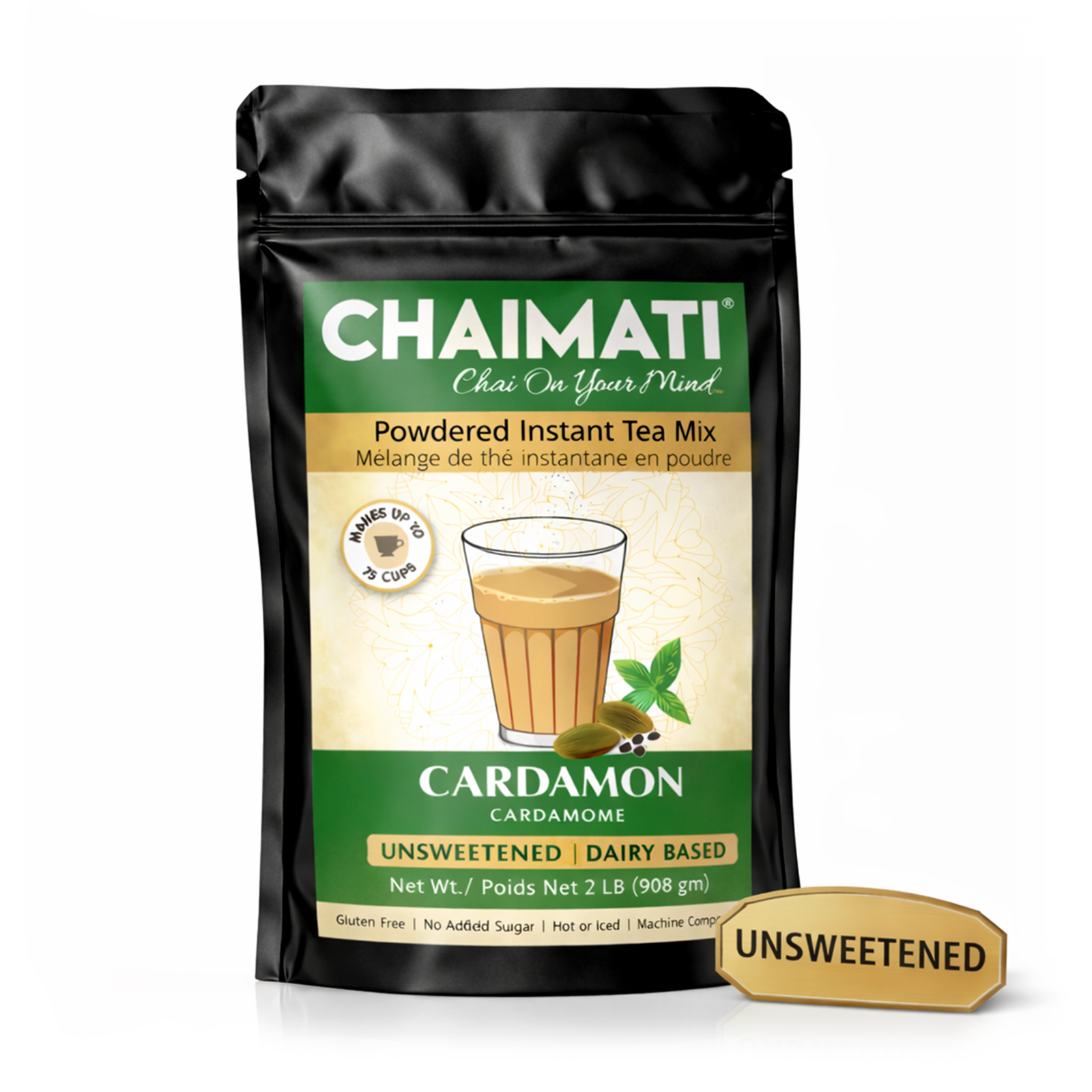 CHAIMATI Unsweetened Instant Cardamom Chai Latte Premix - 2 lb