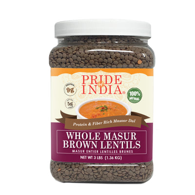 Indian Whole Brown Crimson Lentils - Protein & Fiber Rich Masoor Whole Jar - Pride Of India