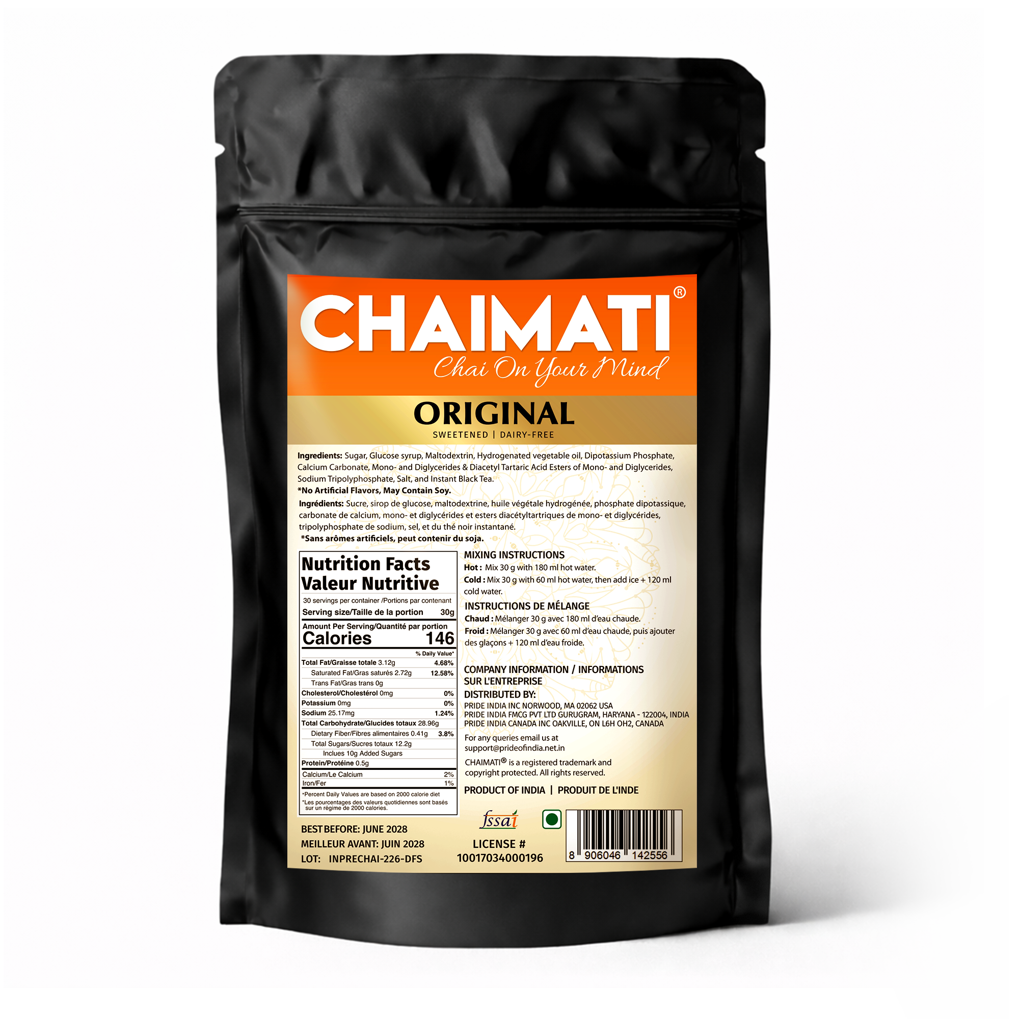 CHAIMATI Sweetened Dairy-Free Instant Original Chai Latte Premix - 2 lb