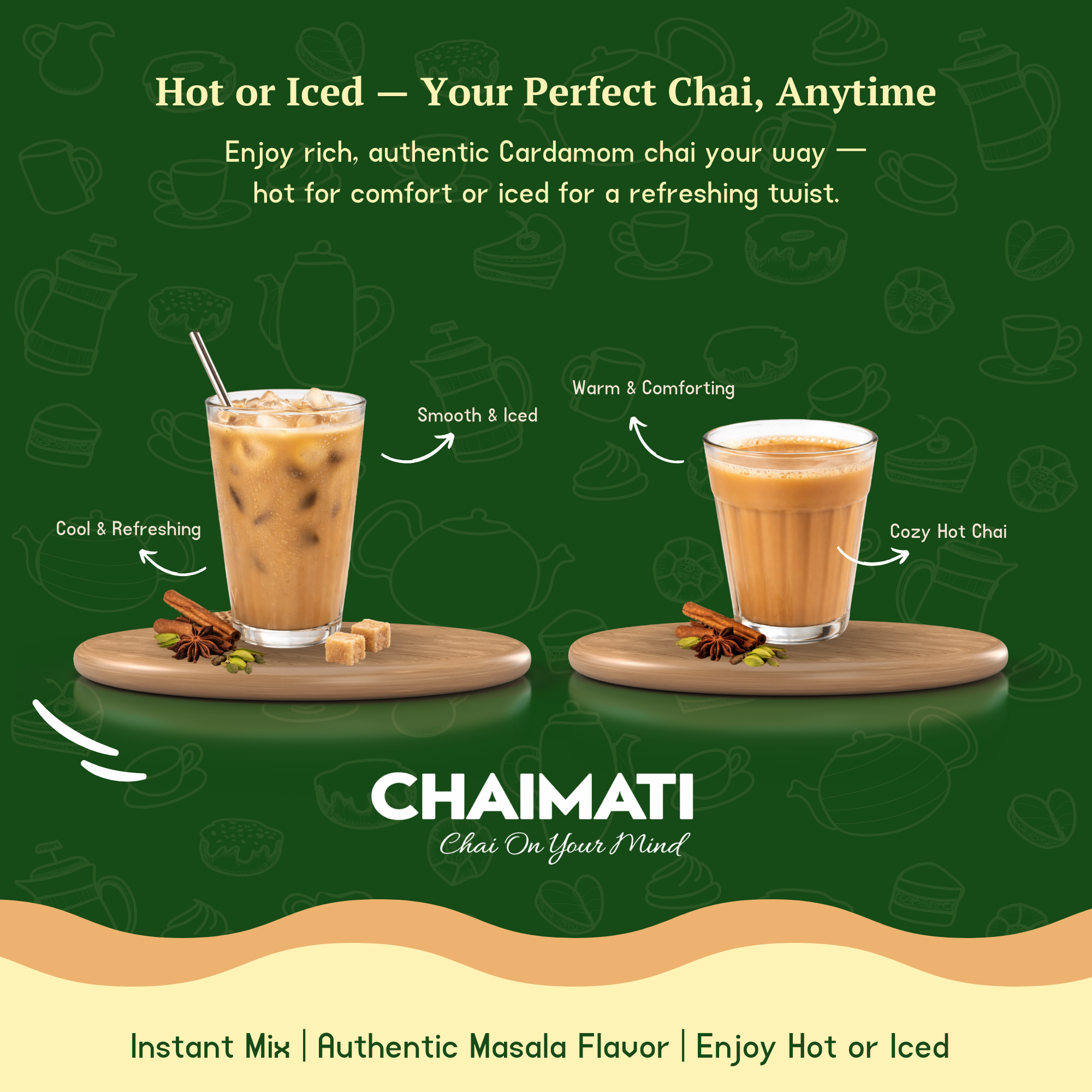 CHAIMATI Unsweetened Instant Cardamom Chai Latte Premix - 2 lb