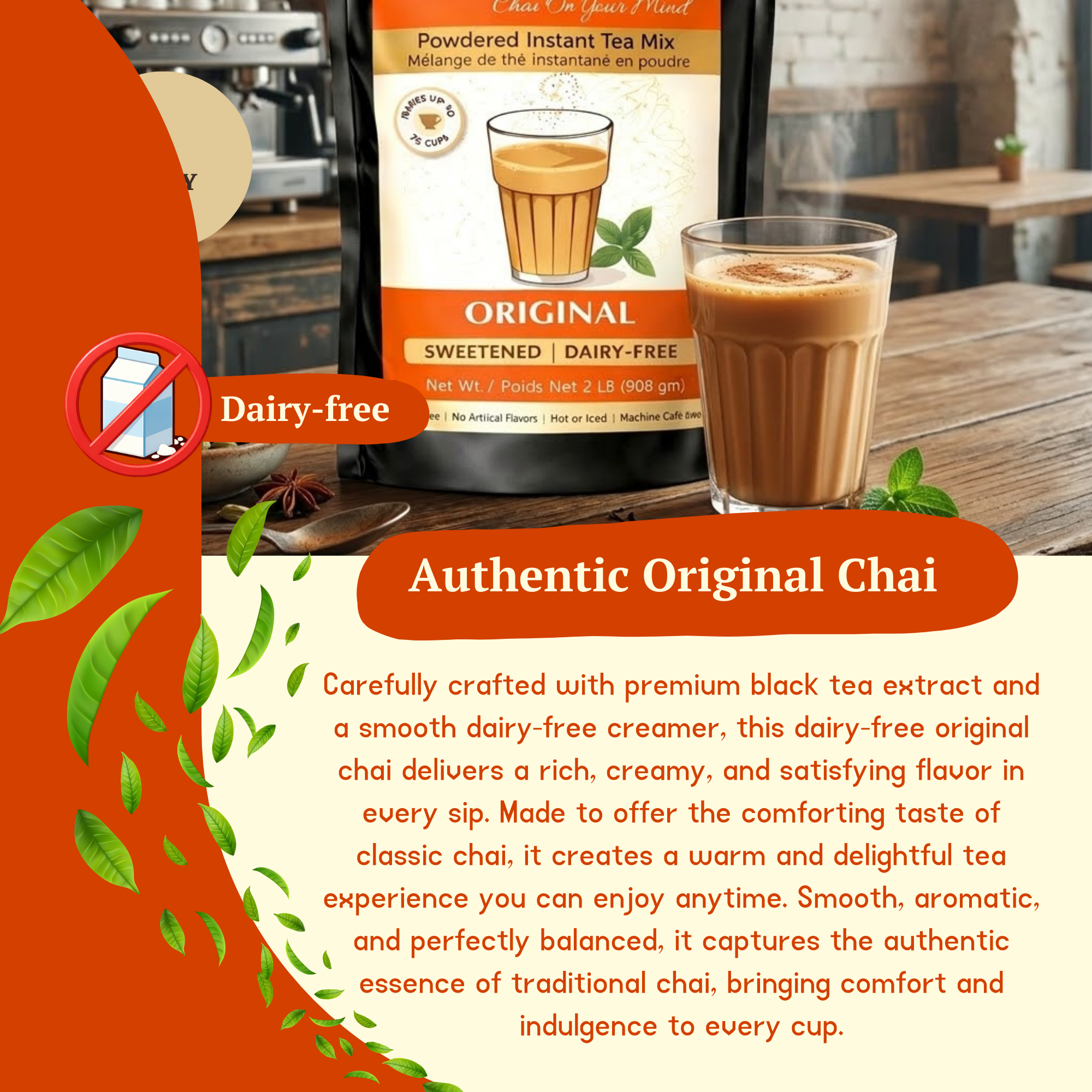 CHAIMATI Sweetened Dairy-Free Instant Original Chai Latte Premix - 2 lb