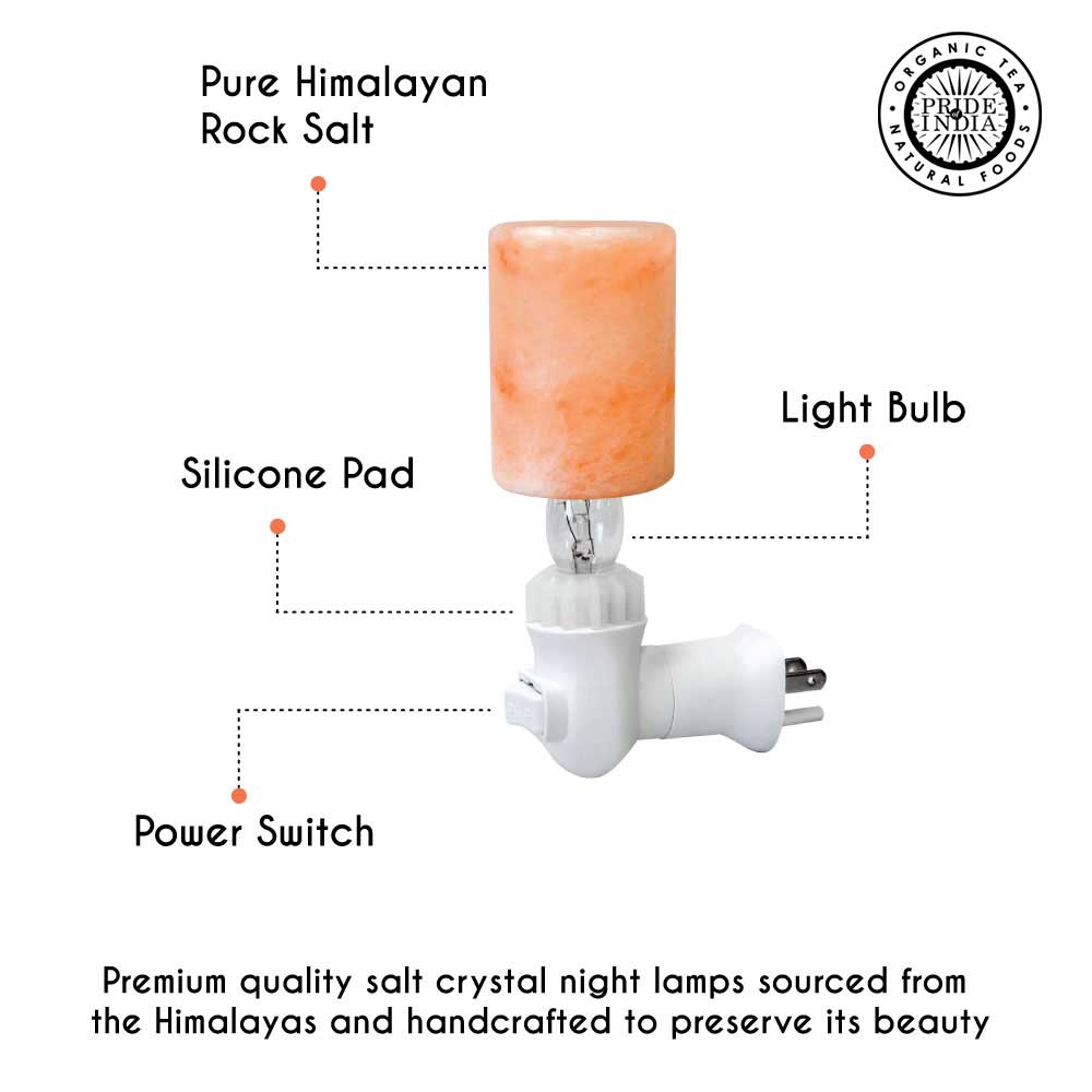 Pride of India Crystal Salt Night Lamp - Made w/ Naturally Occurring Himalayan Pink Salt– Home Decor – Handcrafted – Elevates Mood/ Brightens Space – Better Air Quality - Pride Of India