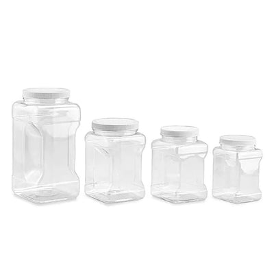 Clear PET Plastic Grip Dry/Liquid Food Storage Jars w/ Caps (Food Grade - BPA Free) - Pride Of India